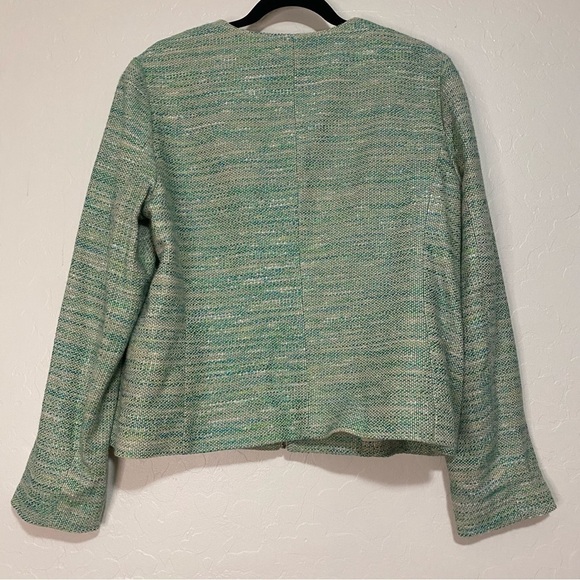 J. Jill Green Tweed Long Sleeve Stretch Linen Blend Zip Up Blazer Jacket Size L - Picture 9 of 10